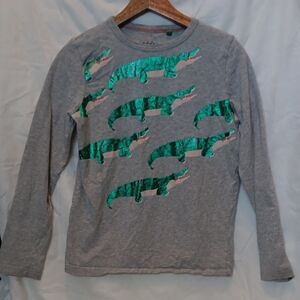 Mini Boden Gray Shirt with Shiny Green Crocodiles